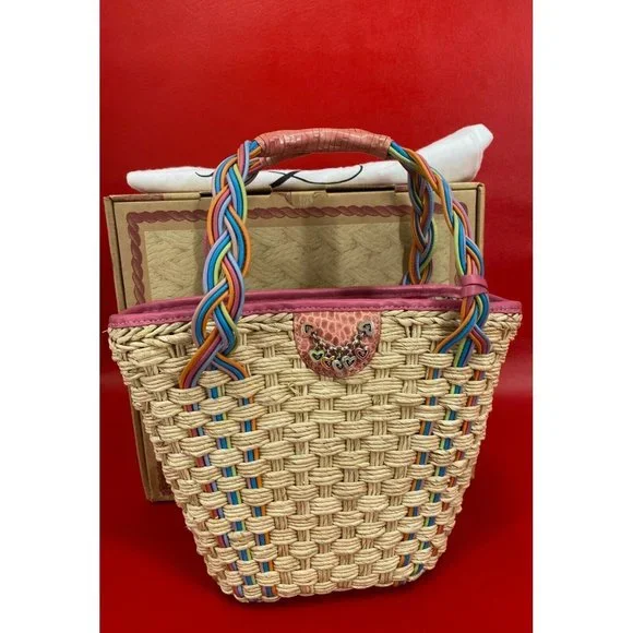 Brighton Bags Vintage Brighton Vienna Straw Pink Leather Trim